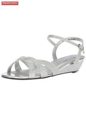 Jeweled Slingback Wedge Sandal Faux Leather Comfort Wedding Formal Shoes